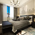 Hotel Guest Room Interior With Cozy Sofa Armchair Geometric Rug Modern Chandelier And Bookshelf