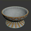 Decorative Silver Bowl With Orange Diamond Pattern Edge And Radial Base Design 3d model