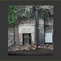 Detailed Miniature Scene Featuring Brick Wall Green Ivy Iron Gate And Fallen Leaves