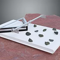 White Platform With Sturdy Metal Frame And Small Dark Stones On Red Smooth Surface