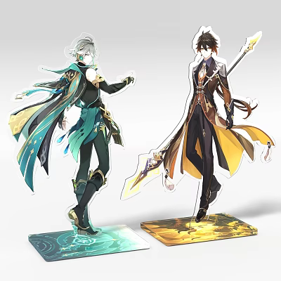 Anime Character Figurine Ornament Set With Transparent Base And Weapon Accessories 3d model