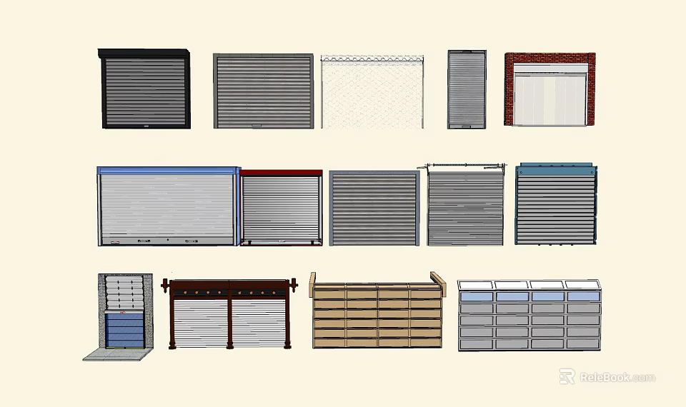Various Roller Shutters And Garage Doors Designs With Different Styles And Materials 3d model