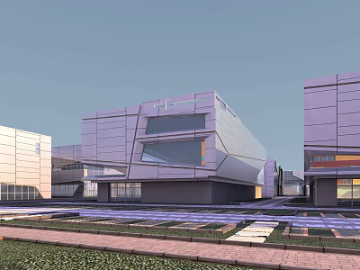 Modern Office Building Architectural Design With Glass Curtain Walls And Geometric Shapes 3d model
