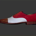 Red White Brown Leather Oxford Shoes With Classic Design And Lace Up Closure