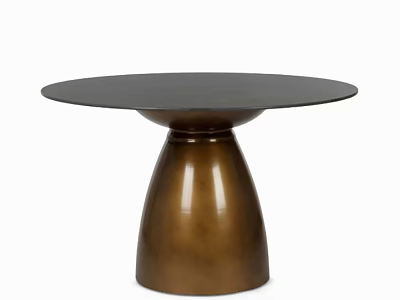 Modern Round Dining Table With Smooth Black Tabletop And Shiny Brass Pedestal Base 3d model