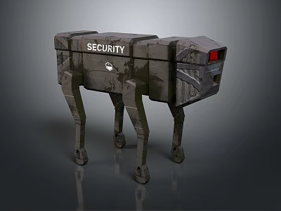 Security Robot As Mechanical Quadruped With Metallic Body And Red Light 3d model