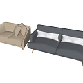 Stylish Two Seater Sofa with Beige Gray Upholstery Wooden Legs and Cushions