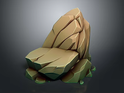 Natural Rock Stone Chair With Rough Surface Texture And Green Moss Accents 3d model