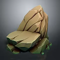 Natural Rock Stone Chair With Rough Surface Texture And Green Moss Accents