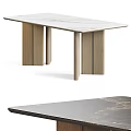 Modern Minimalist Dining Table With Smooth Marble Top And Wooden Legs Design