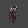 Medieval Armor With Golden Decorations Crown Helmet Red Cape And Metallic Shine
