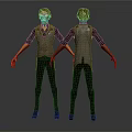 3D Character Model Design With Front Back View Curly Hair Vest Pants And Casual Outfit