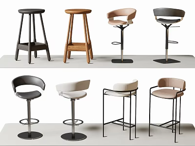 Modern And Minimalist Bar Stools With Wooden Metal Frames In Black Brown Beige Colors 3d model