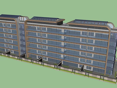 Modern Multi Story Building With Glass Curtain Walls And Chinese Style Roofs 3d model
