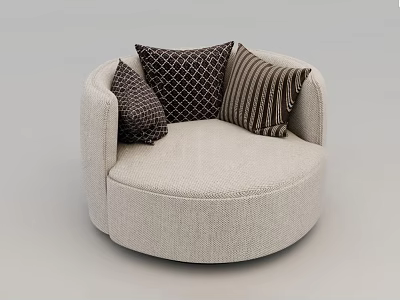 Round Design Lazy Sofa With Beige Fabric And Decorative Geometric Striped Pillows 3d model