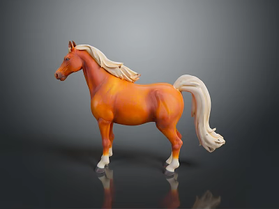 Realistic Horse Model Figure With Orange White Coat And Flowing Mane Tail On Black Background 3d model