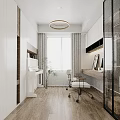Modern Wooden Desk With iMac Notebook And Pencil Holder In Minimalist Interior