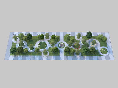 Well Planned Park Landscape With Circular Green Areas Trees Walkways And Lush Vegetation 3d model