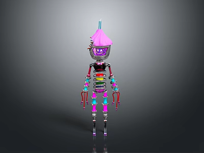 Vibrant Biomechanical Character With Purple Head And Colorful Segmented Body Design 3d model