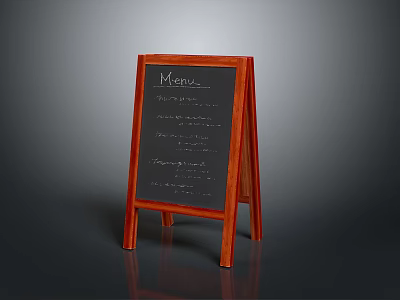 Sturdy Wooden Menu Chalkboard With Red Frame Stand And Written Text 3d model