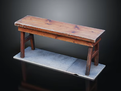 Rustic Public Wooden Bench With Stone Slab Base Against Black Background 3d model