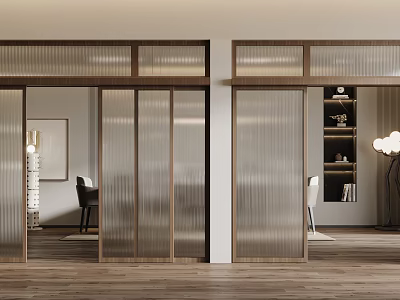Modern Sliding Doors With Wooden Frame And Frosted Glass For Stylish Interior Partition Design 3d model
