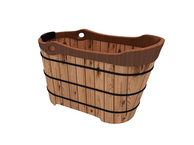 Wooden Barrel Shaped Bathtub with Black Straps and Natural Wood Slats 3d model