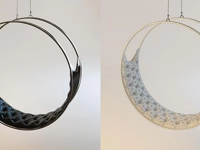 Stylish Hanging Chair Designs With Circular Frame And Woven Texture In Black And Silver 3d model