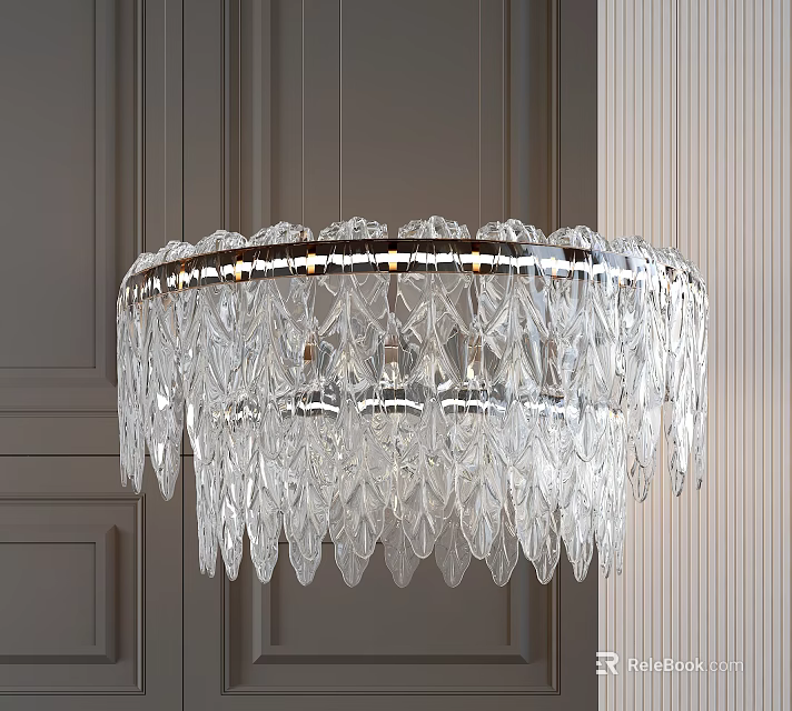 Elegant Crystal Chandelier With Leaf Shaped Prisms And Chrome Frame For Interior Decor 3d model