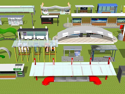 Various Modern Sunshade Designs With Glass Metal Structures For Outdoor Use 3d model