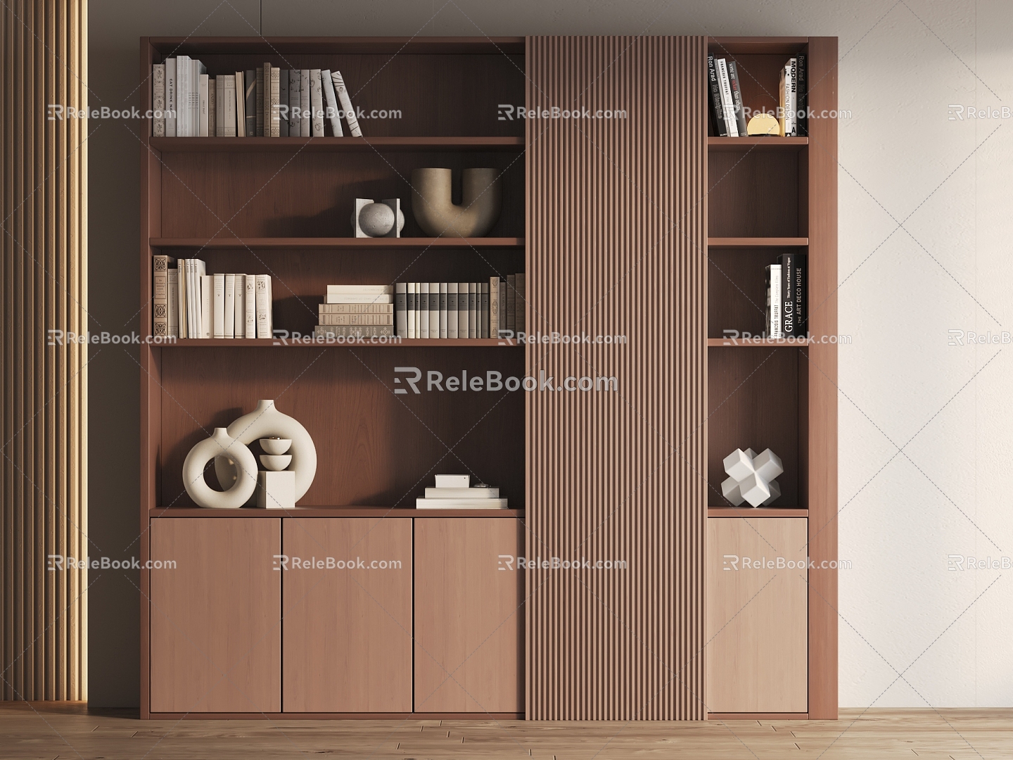 Wooden Bookcase Decorative Cabinet Storage Cabinet 3d model