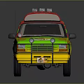 Vibrant SUV Car With Green Yellow Red Striped Design And Red Roof Decoration
