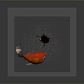 Curly Haired Little Girl Facing Big Orange Fish With Large Eyes On Dark Background