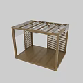 Garden Wooden Structure With Slatted Panels And White Canopy For Outdoor Decoration And Relaxation