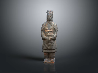 Ancient Armored Standing Sculpture Featuring Intricate Carving and Historical Human Figure 3d model