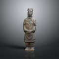 Ancient Armored Standing Sculpture Featuring Intricate Carving and Historical Human Figure