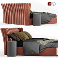 Modern Bedroom Bed With Red Headboard Gray Bedsheets Brown Pillows And Black Nightstands