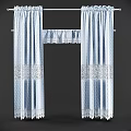 Light Blue Window Curtains With Elegant Lace Trim And Decorative Valance Design