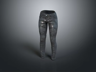 Stylish Black Leather Pants With Slim Fit Design And Front Pockets 3d model