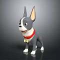 Adorable Black and White Dog Doll with Red Collar and Bone Pendant for Kids Play