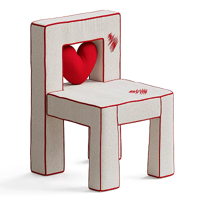 Modern White Fabric Dining Chair With Red Heart Decor And Comfortable Design 3d model