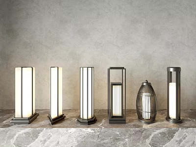 Outdoor Lights With Modern Design Different Styles Metal Frame And Glass Shade 3d model