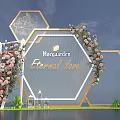 Hexagonal Photo Spot Hoeegaarden Eternal Love With Pink Flowers Greenery And Blue Sky Background