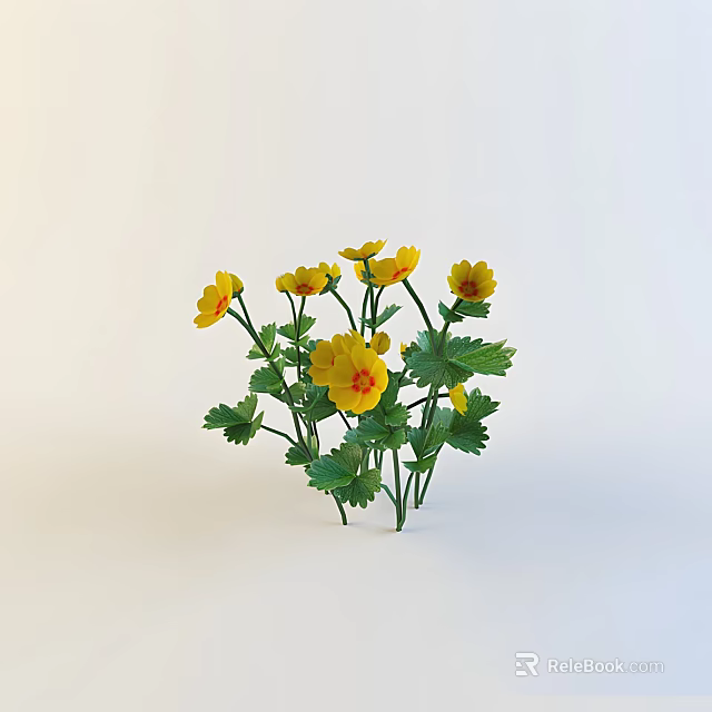 Vibrant Yellow Flowers With Green Leaves In Fresh Natural Cluster 3d model 