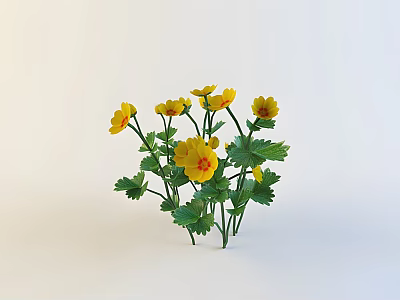 Vibrant Yellow Flowers With Green Leaves In Fresh Natural Cluster 3d model