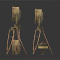 Vintage Industrial Metal Lamp Set With Three Tripod Stands And Round Shades