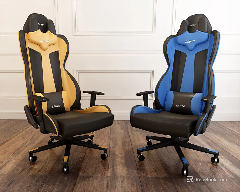 ERGONIC Recliner Chair With Yellow Black And Blue Black Ergonomic Design Adjustable Arms Swivel Wheels 3d model 
