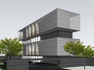 Modern Sale Office Building With Glass Curtain Wall And Surrounding Green Trees 3d model