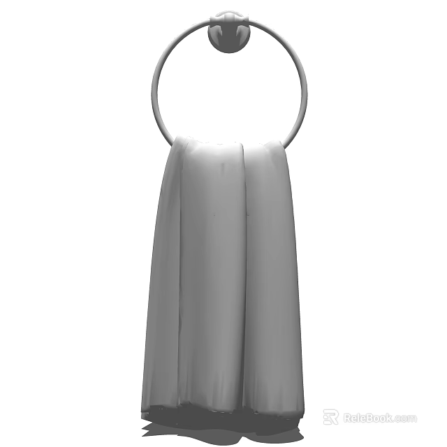 Soft Absorbent Gray Towel Hanging On Ring Holder In Home Bathroom 3d model 