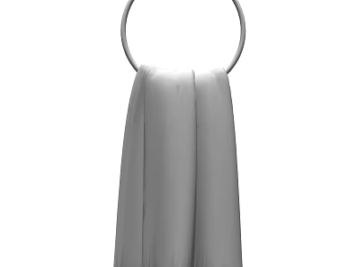 Soft Absorbent Gray Towel Hanging On Ring Holder In Home Bathroom 3d model